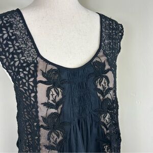 Lil Womens Small Black Lace Sheer Embroidered Top Tunic Fairy Grunge Witchy